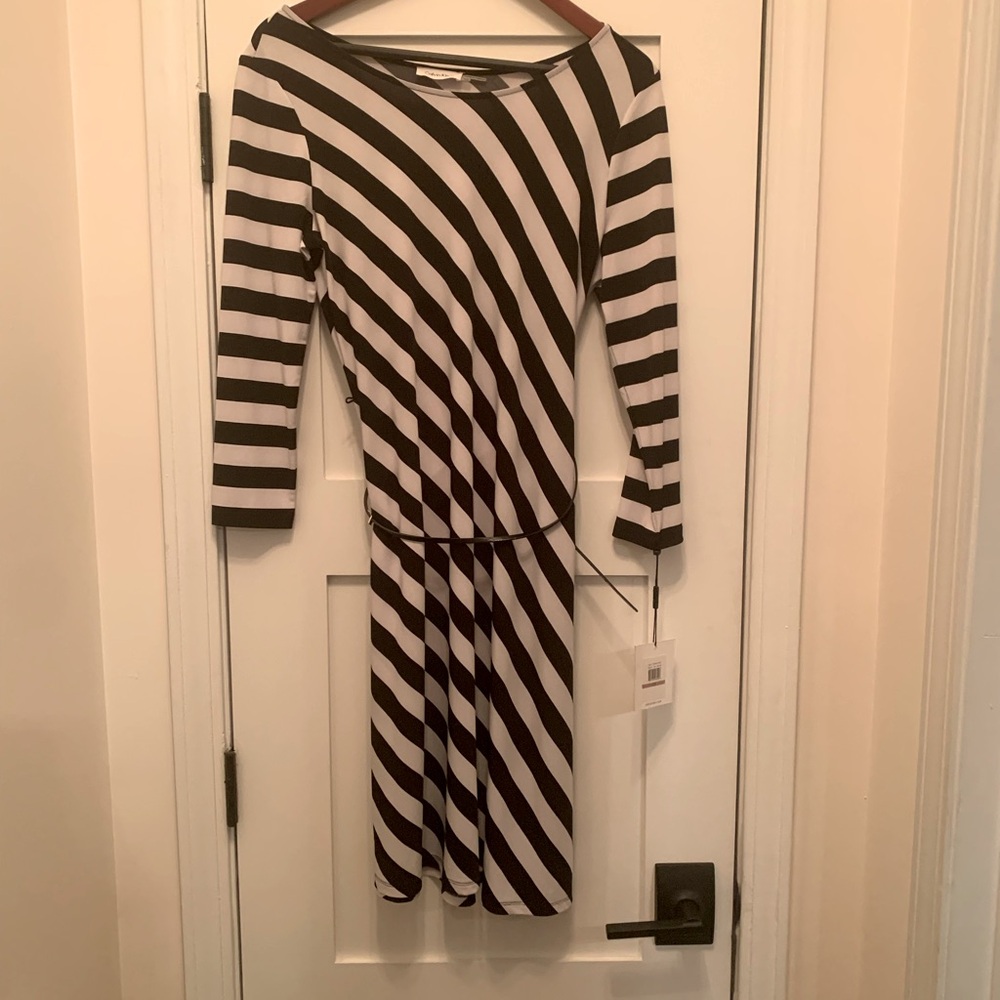 Black and white belted dress